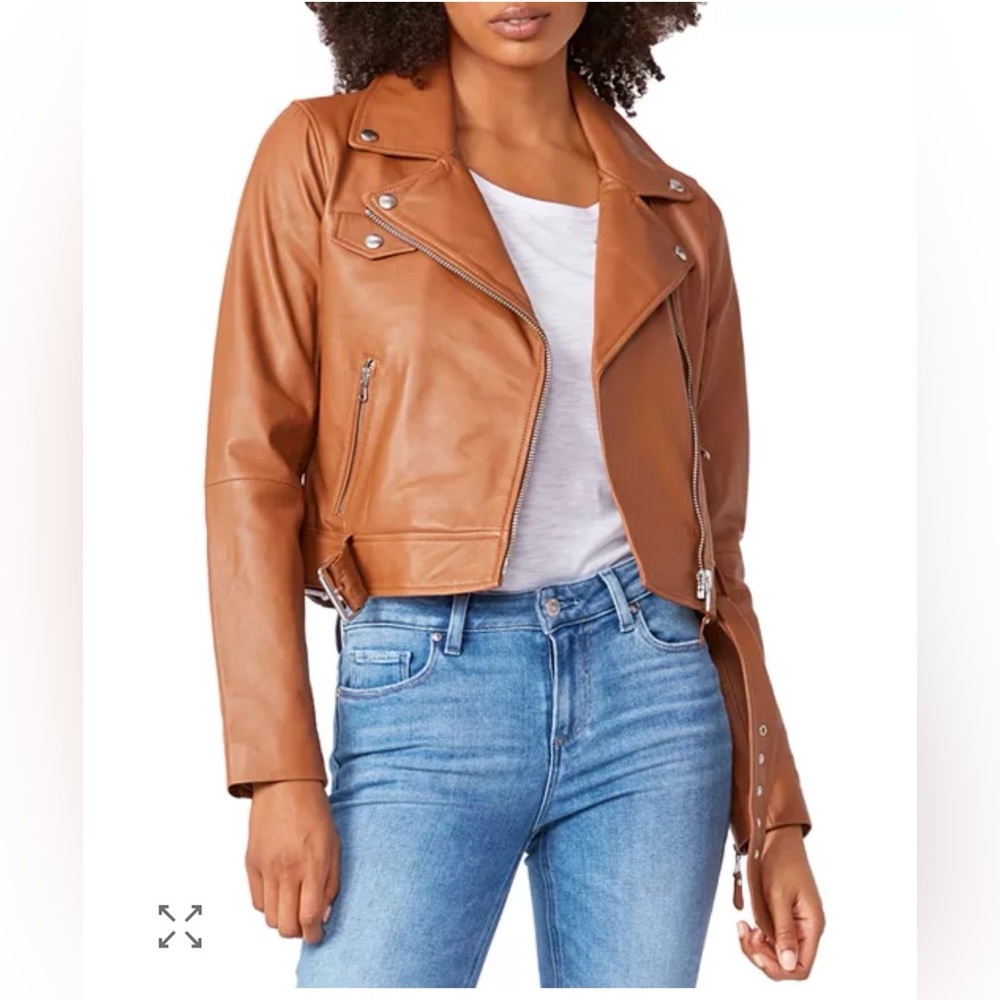 PAIGE Cognac Leather Moto Jacket